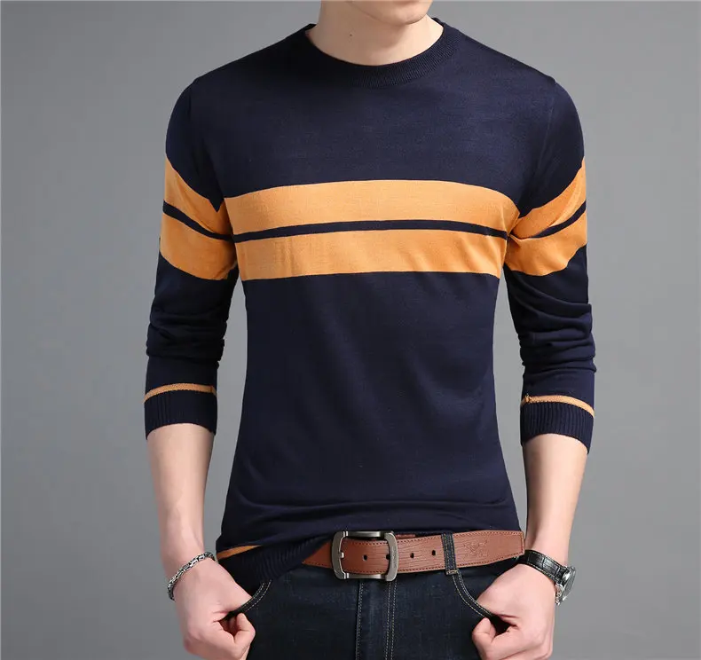 COODRONY мужские свитера осень зима хлопковый пуловер Мужской Повседневный свитер с круглым вырезом мужская полосатая рубашка с длинным рукавом Pull Homme 220