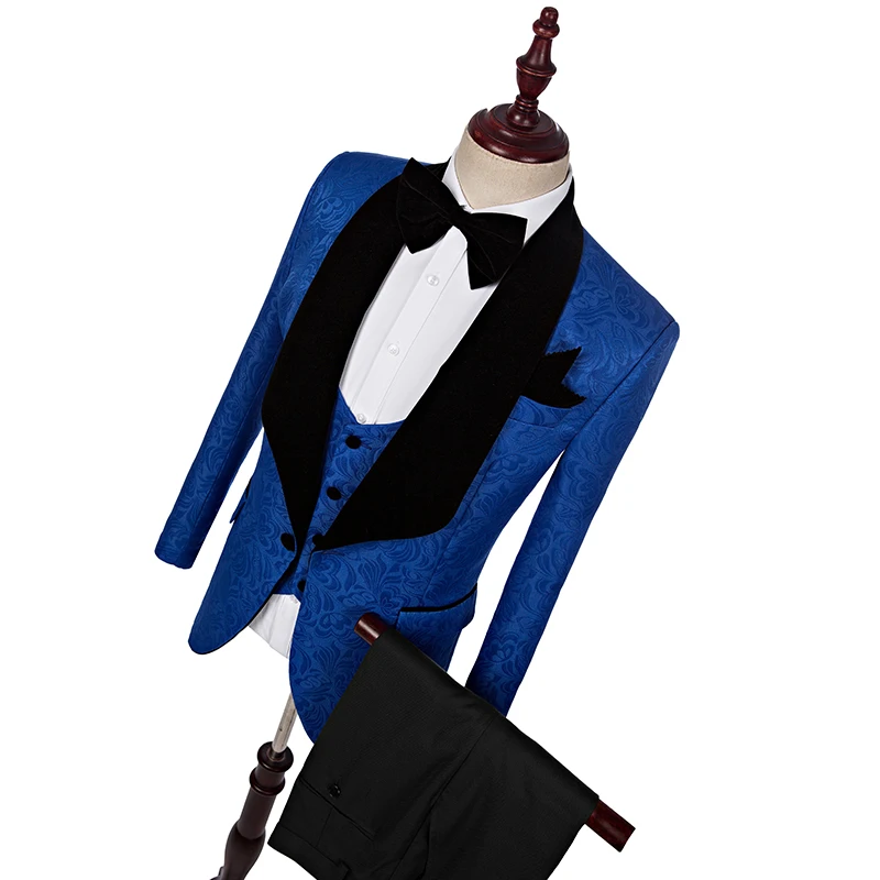 

jacket+pants+vest)2018 Fashion men suit Blue spring autumn suits casual slim fit prom party man wedding suit Groom suit