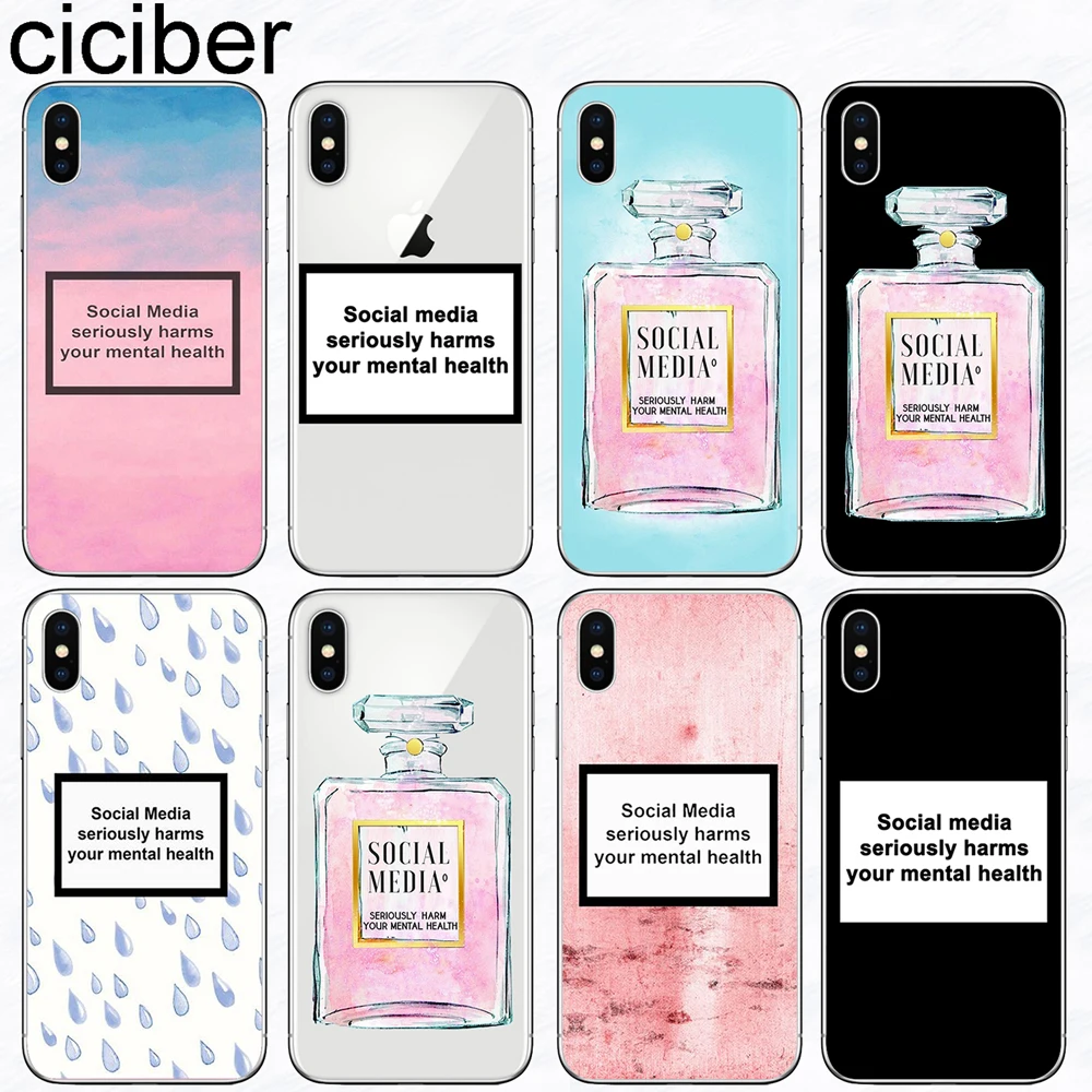 

ciciber Phone Case for iphone 11 Pro XR XS Max X 7 8 6 6S PLUS 5S SE Silicone Social Media Seriously Harms Your Mental Health