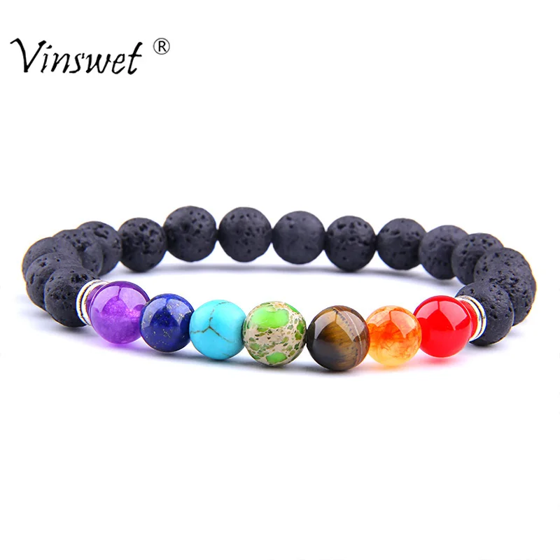 

7 Chakra Bracelet Men Fashion Lava Rock Healing Balance Beads Reiki Buddha Prayer Natural Stone Yoga Bracelet for Women Jewelry