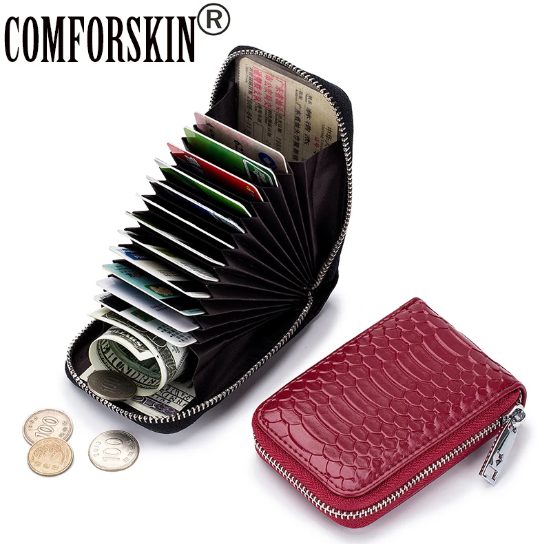 

COMFORSKIN Brand Serpentine Card Wallet Unisex Card Holder New Arrivals Stylish Women Credit Card Holder Travelling Card Wallet