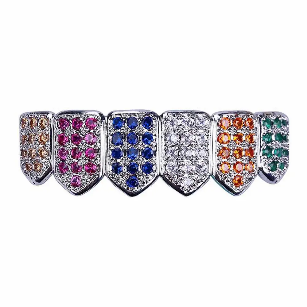 TOPGRILLZ золото/серебро Цвет Grillz многоцветный микро Pave CZ Bling кубический цирконий верх и низ зубы Grillzs хип хоп грили - Окраска металла: G-053-S-B