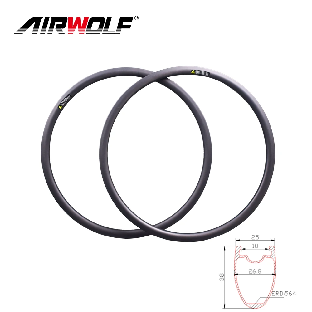 Ultralight road bike disc brake carbon rims 38*25mm with ERD 564mm 24