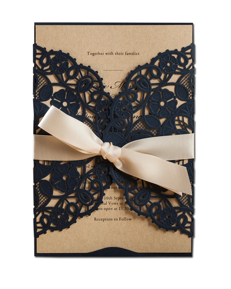  20Pcs White & Blue Elegant Laser Cut Wedding Invitations with Envelope Birthday Greeting Quinceaner - 32992059623