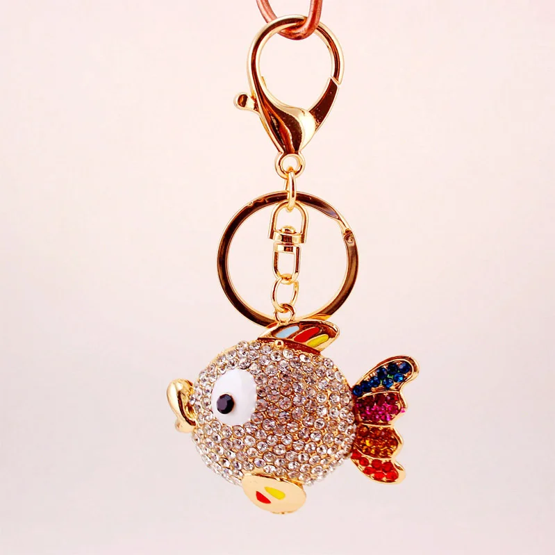 Dalaful cristal colorido cola de pescado Goldfish Cadenas bolso llaveros Llaveros bolsa colgante para coche mujeres k252