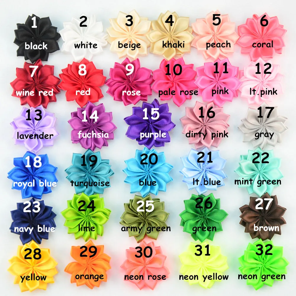 

32pcs/lot 32 Color U Pick 4.5cm Handmade Petite Satin Fabric Flower Unfinished DIY Craft Hair Accessories TH218