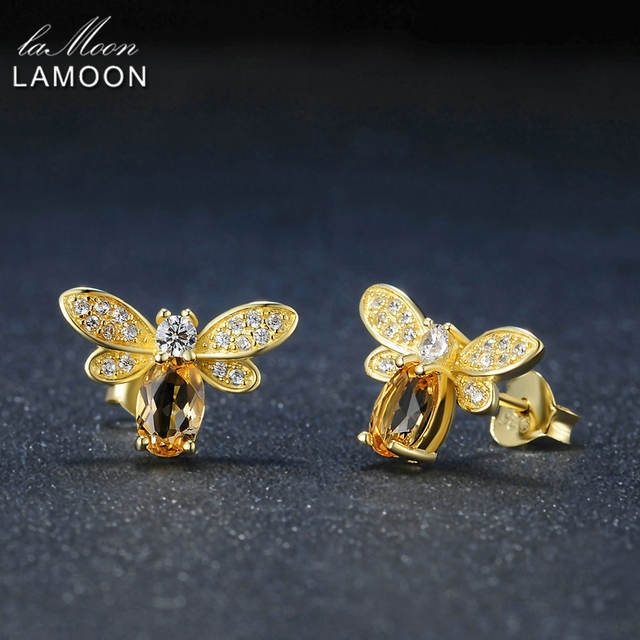 LAMOON 925 Sterling silver jewelry Earring Bee 5x7mm 1ct 100% Natural Citrine Stud Earrings For Women Fine Jewelry S925 EI041-in Earrings from Jewelry & Accessories on Aliexpress.com | Alibaba Group
