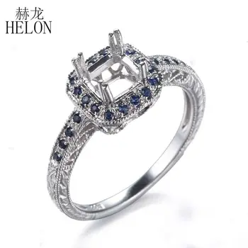 

HELON Round Cut 6mm Semi Mount Ring Setting Sterling Silver 925 Natural Sapphire Ring Vintage Style Engraving Gemstone Jewelry