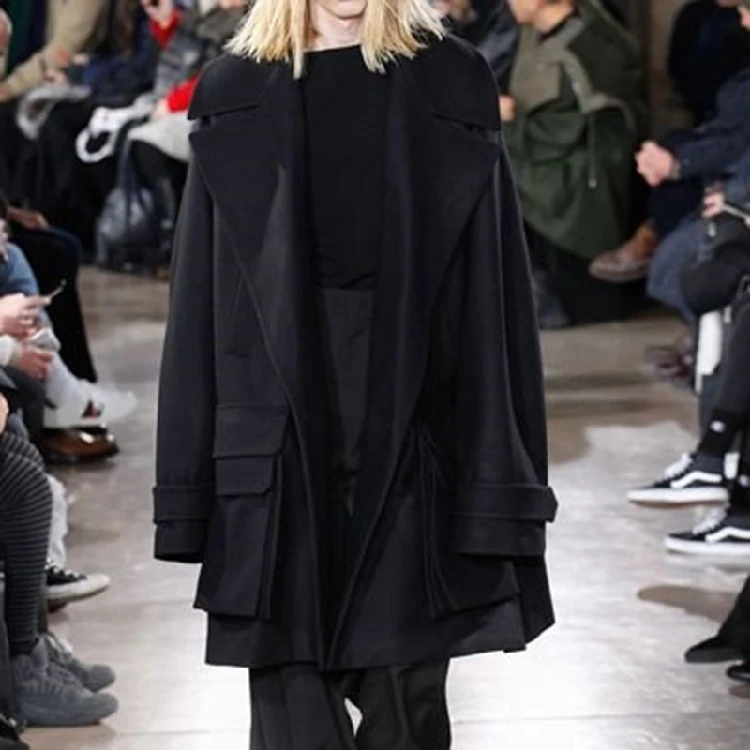 Для мужчин oversize шерстяное пальто на заказ большой лацкан с длинными рукавами в черном цвете. S-6XL
