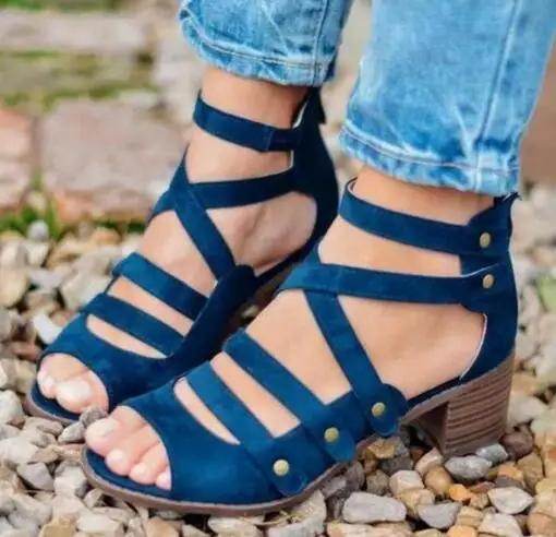 

girls summer shoes rome square heels woman sandals ladies sandalias mujer zip fish mouth sapato feminino med pumps party