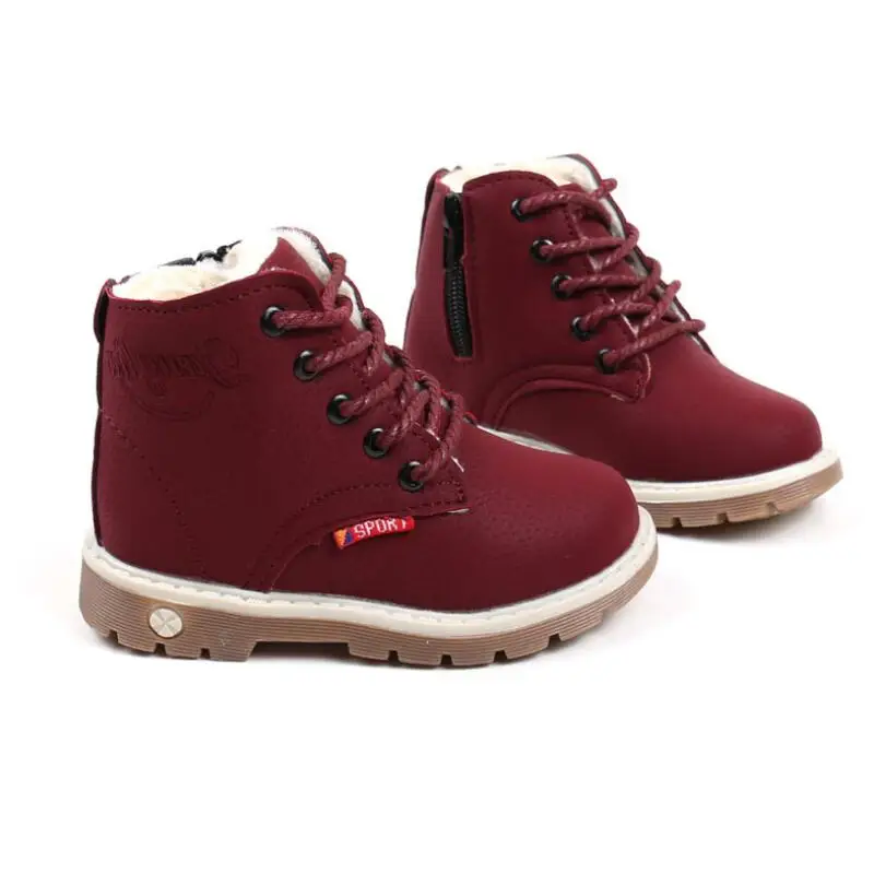 

Boys Snow Boots For Kids Winter Shoes Boys Girls Boots fashion Band Waterproof Leather Plush Outdoor School 2019 Tree Wrasse