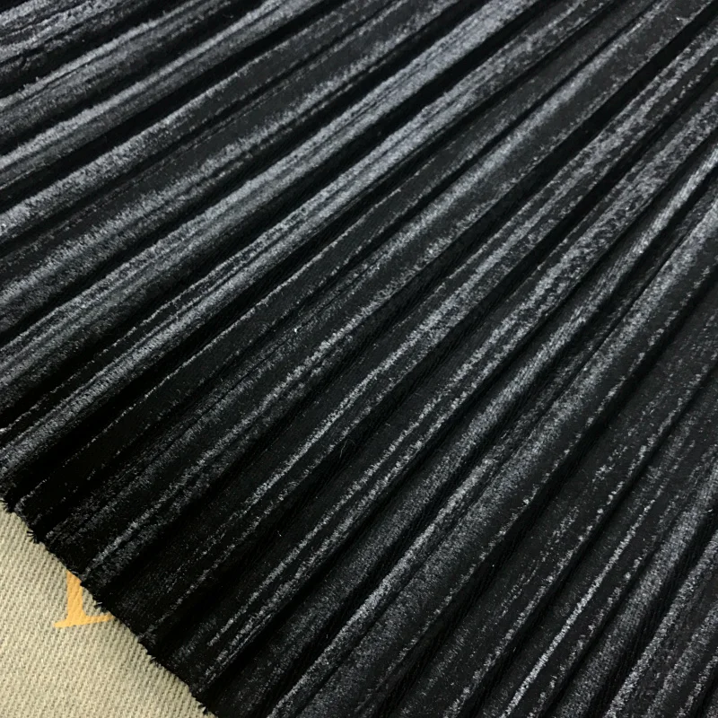 2 meters 150cm 59.05" width black pleated accordion pleuche velvet fabric for Autumn Winter
