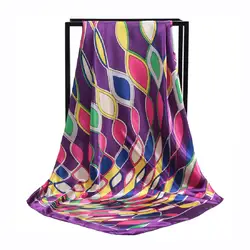 POBING Для женщин шелковый шарф с геометрическим принтом с квадратным носком шарфы палантины Элитный бренд женский фуляр Атлас мусульманская