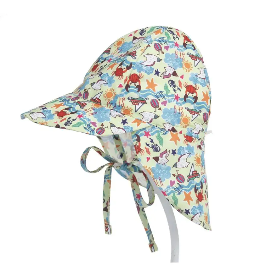 Summer Baby Sun Hat Children Outdoor Neck Ear Cover Anti UV Protection Beach Caps Kids Boy Girl Swimming Flap Cap For 0-5 Years - Цвет: Crab