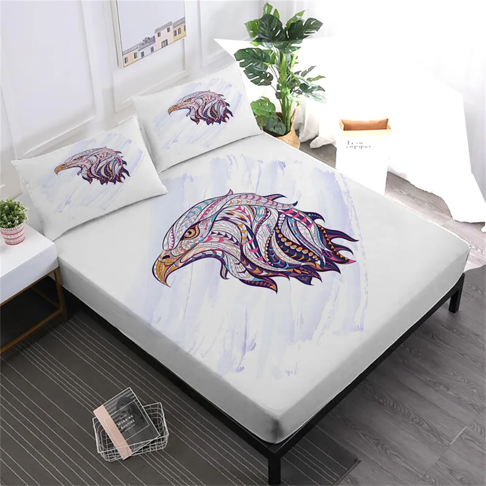 

Animal Eagle Print Sheets Set Colorful Cat Printed Fitted Sheet 3D Galaxy Bed Linens Pillowcase White Purple Bedding Set D45