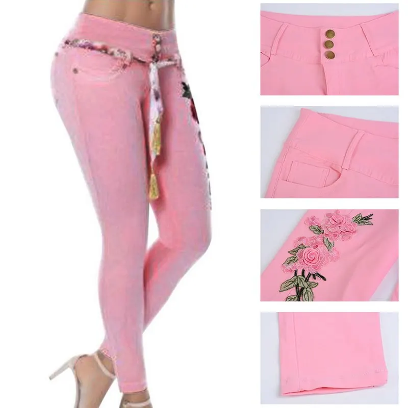 LASPERAL женские Стрейчевые джинсы с завышенной талией и вышивкой джинсовые штаны с цветочным принтом штаны женские джинсы карандаш женские укороченные брюки больших размеров 5XL