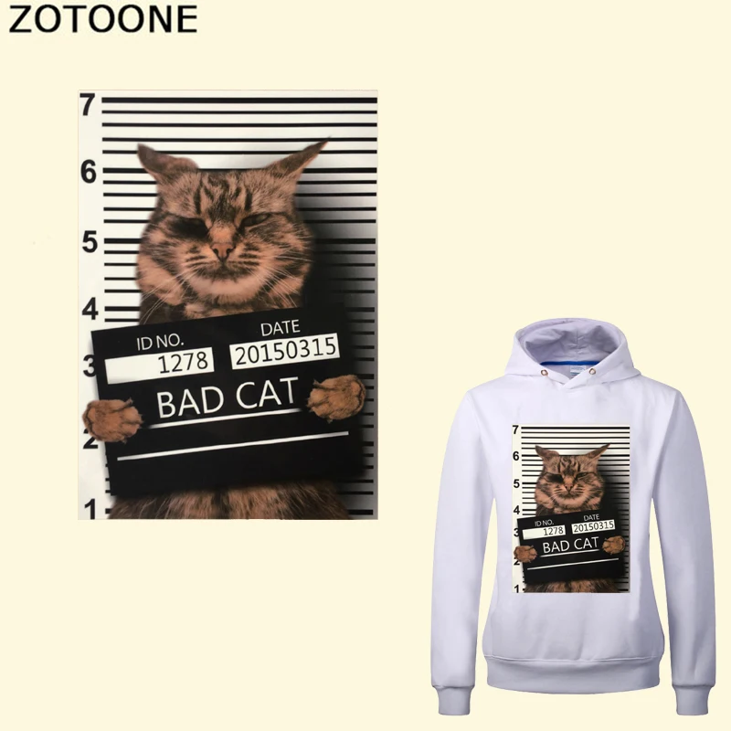 

ZOTOONE Bad Cat Patch Heat Transfer Vinyl Applique Patches Accessory Iron on Transfer Stickers for Clothes DIY T-shirt