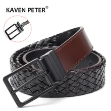 

Designer Belts Men Reversible Knitted Leather Belt Fashion Male Rotated Buckle Germany Bonded Leather Braided Strap