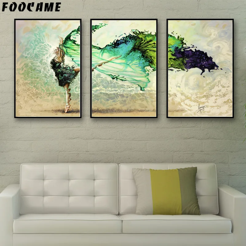 

FOOCAME Dancer Girl Blue Skirt Artwork Posters and Prints Art Canvas Painting Modern Home Decor Wall Pictures For Living Room