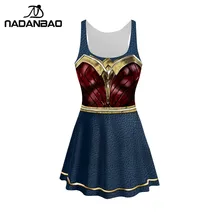Nadanbao Новые поступления Wonder Woman косплей 3D Платье с принтом без рукавов с круглым вырезом сексуальное платье для женщин