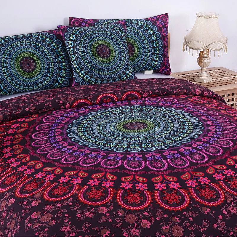 BeddingOutlet Bohemian Bedding Set Mandala Duvet Cover Set Posture Million Romantic Soft Bedclothes Queen Boho 4 Pieces Bed