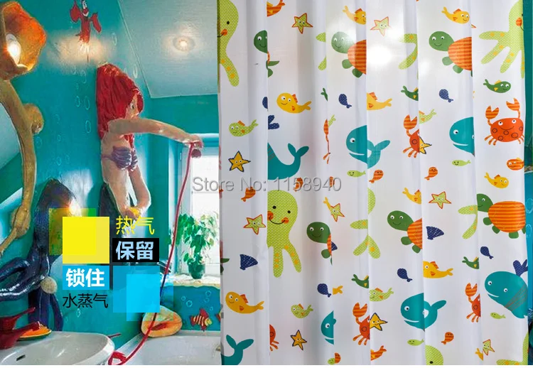 1 pcs 180 * 180 cm cartoon turtles and fish shower curtain. High grade
