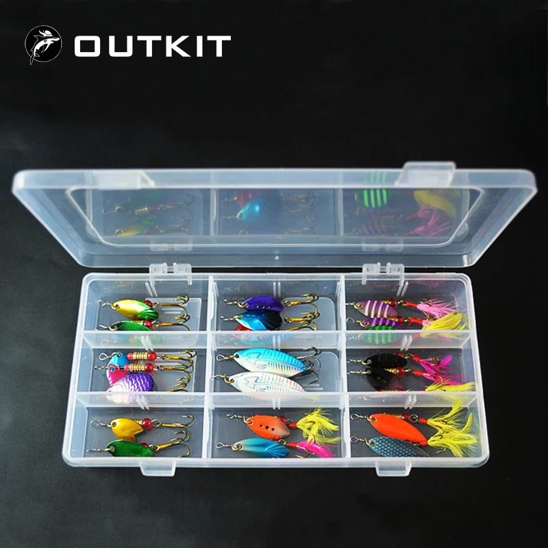 

OUTKIT 22Pcs/Set Mixed Color Metal Spoon Fishing Lure Kits Spinning Rotating Fishing Lures With Box Spinner Bait Set Artificial