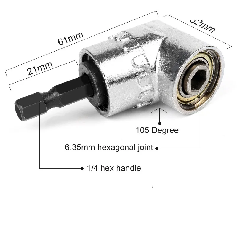 

105 Angle 1/4" 6mm Right Angle Driver Angle Extension Driver for Turning Hex Bit Magnetic Screwdriver Socket Holder Adaptor