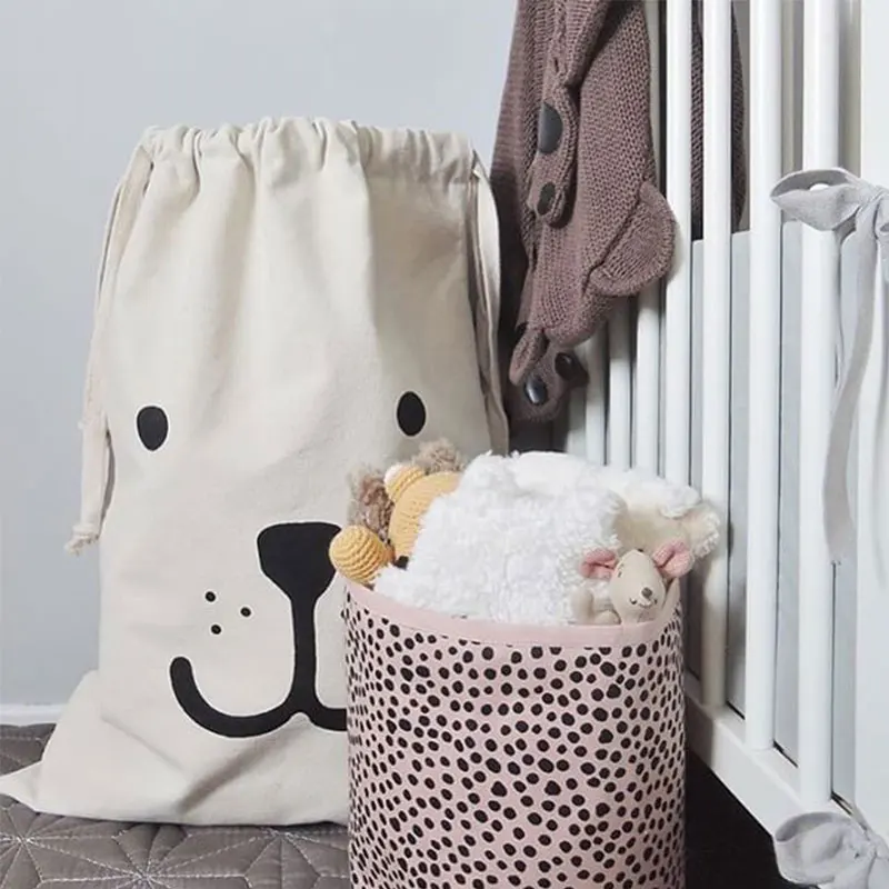 Cute Baby Toys Storage Canvas Bags Bear Pattern Laundry Bag Pouch Baby