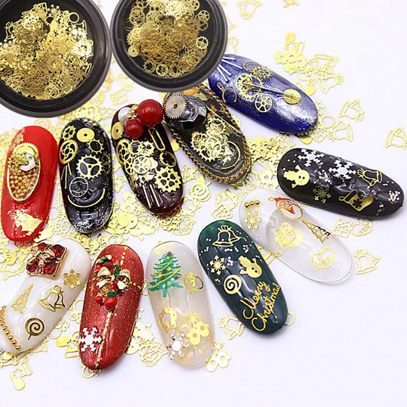 

100Pcs/Box 3D Snowflakes Gold Metal Slices Nail Art Sequins Christmas Decorations Nail Polish Thin Sticker Designs Manicure