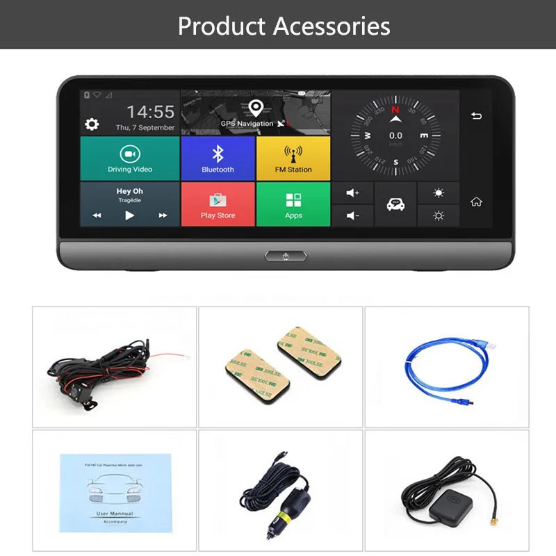 8 &quotips Автомобильный dvr 4G wifi видео регистратор заднего вида тире камера gps FHD 1080P