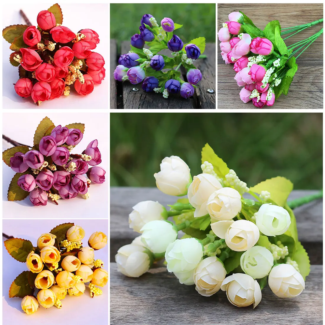 wedding decoration Silk Artificial Flowers 15 Head Mini Rose Home Decor