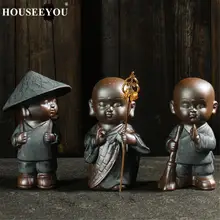 Изысканный чай кунг-фу буддизм украшения для домашних животных фиолетовый песок чайный поднос маленький монах статуи скульптуры китайский чайный набор аксессуаров