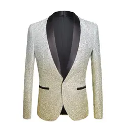 PYJTRL мужские модный градиентный цветной блестящая пудра цвета: золотистый, серебристый розовое шампанское синий черный Slim Fit Blazer
