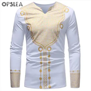 

Opslea Dashiki African Long Sleeve T-Shirt Men 2019 Brand New Traditional Print Tops African Tribal Ethnic Casual Clothing