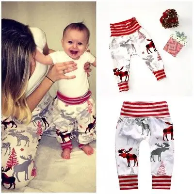 

New 2018 Christmas Family Pants Leggings Kid Baby Deer Print Bottoms Trousers Casual Pants