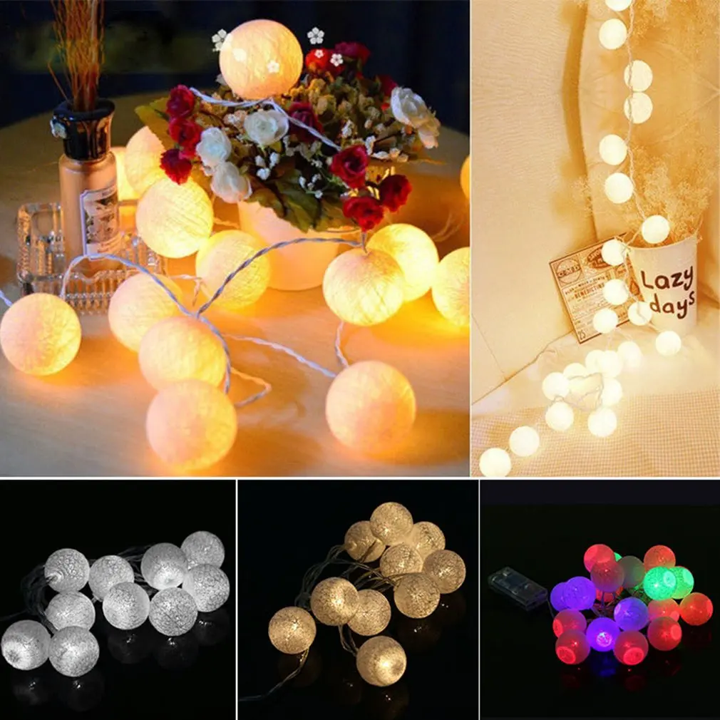 

1.3m 10 LEDs Cotton Ball Copper Wire Fairy String Light battery Operated Night Light for Xmas Festival Wedding Party Decor