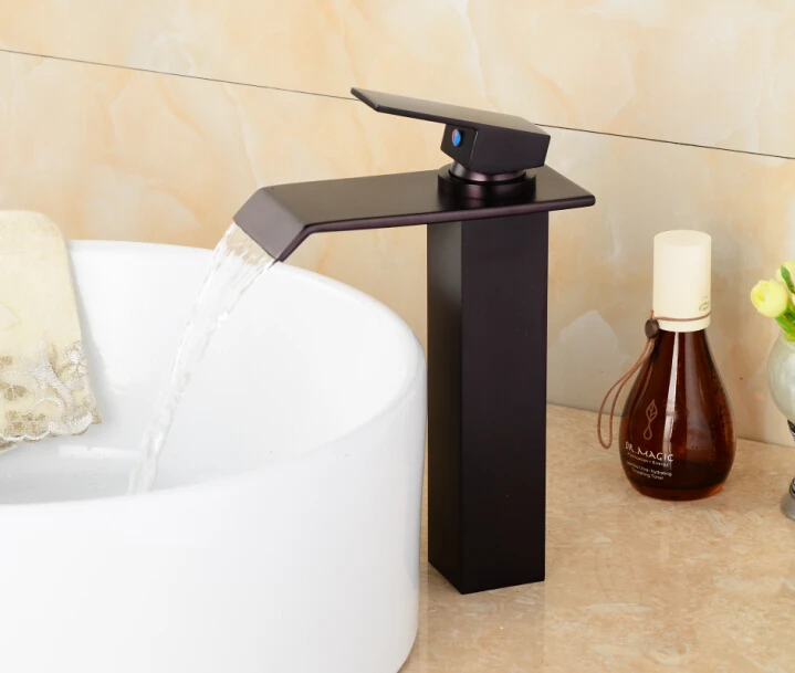 

Oil Rubbed Bronze Waterfall Bathroom Basin Faucet Deck Mount Single Handle Mixer