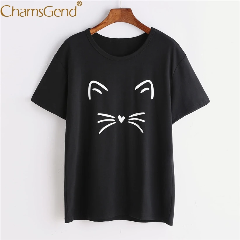

Chamsgend Newly Design Women Girls Cat Face Cartoon Print Short Sleeve T Shirt Casual Shirts Drop Shipping 80301