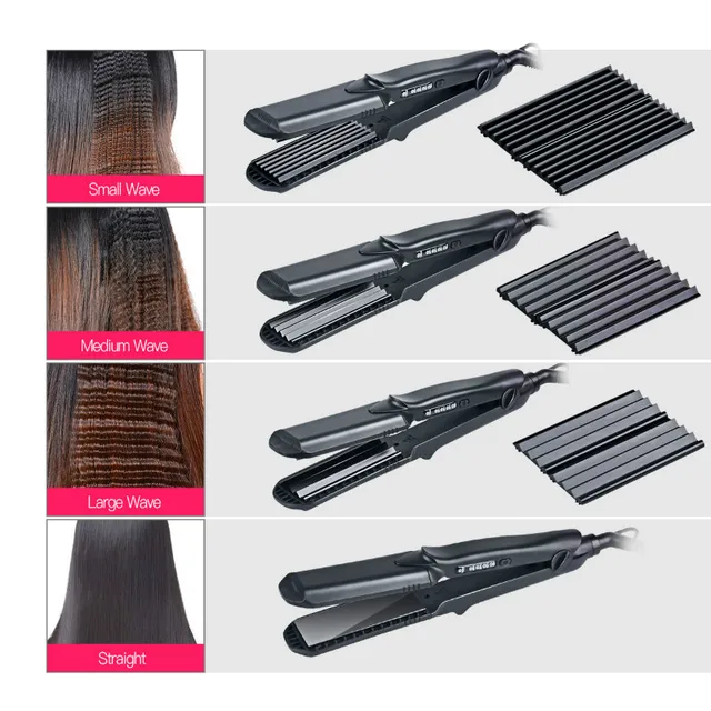 Interchangeable Plate 4 In 1 Ceramic Hair Crimper Straightener Large Interchangeable Plate 4 In 1 Ceramic Hair Crimper Straightener Large To Small Corn Waver Flat Iron