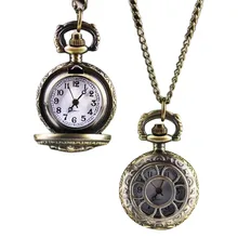 Винтажные Ретро бронзовые кварцевые карманные часы подвеска цепь ожерелье часы цветок/Корона часы Y5