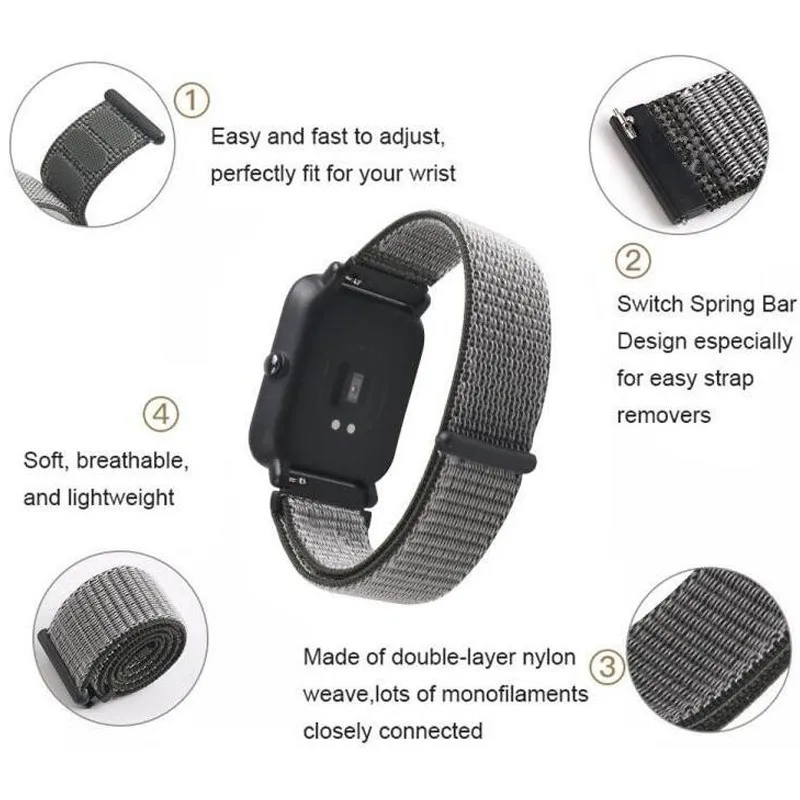 3in1 20 мм нейлон velcro ремешок + чехол 5 шт. экран плёнки для xiaomi huami Amazfit Bip бит Quick release водостойкий ремешок