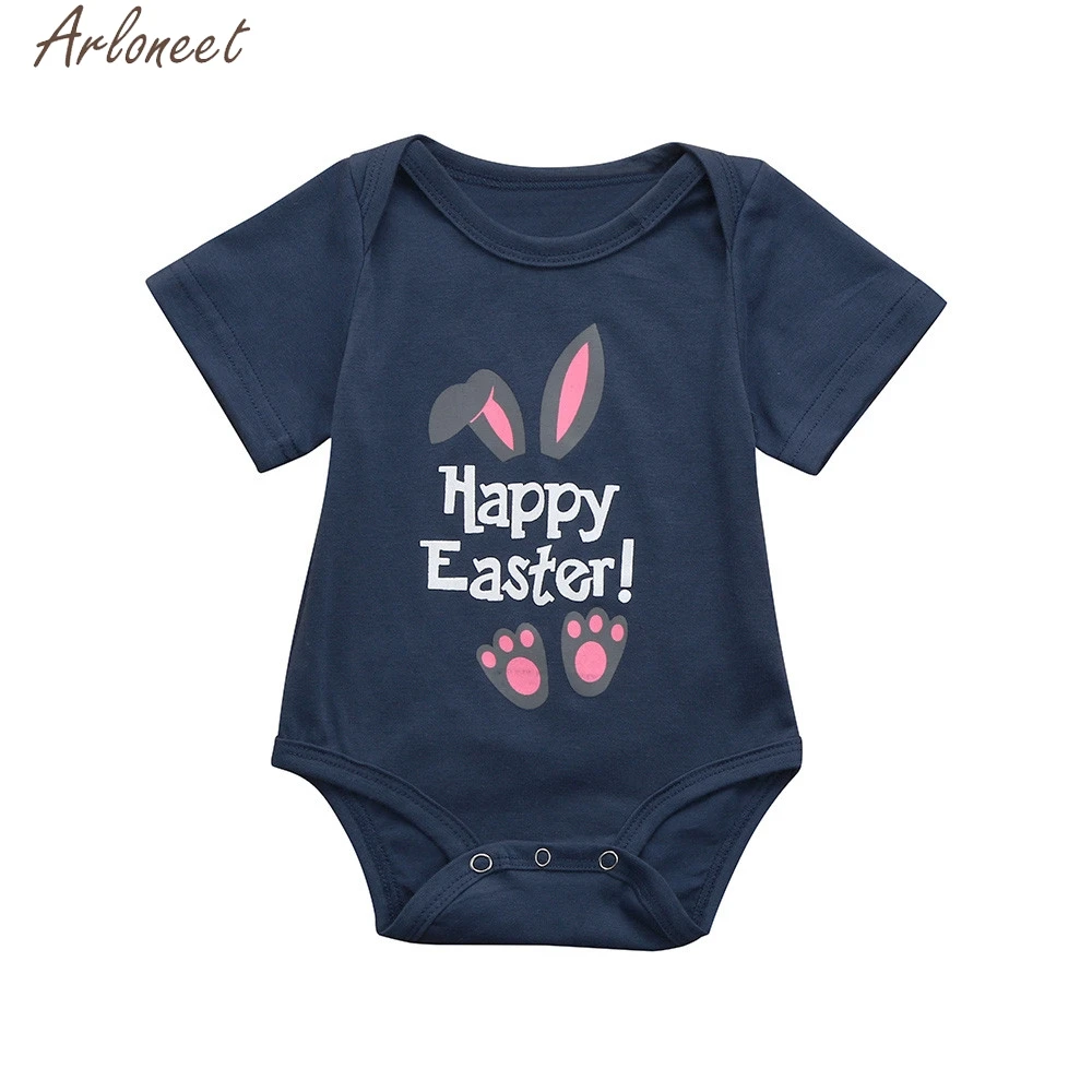 ARLONEET Infant Boys Girls Outfit Easter Letter Cartoon Rabbit Print baby girl clothes baby boy winter clothes 2 year Romper