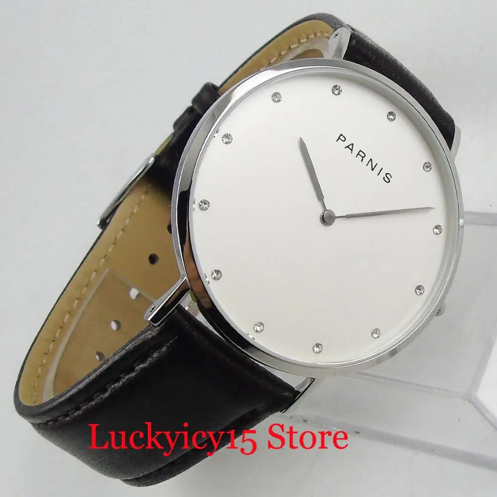 parnis-reloj-de-cuarzo-para-hombre-accesorio-de-pulsera-ligero-y-sencillo-con-esfera-blanca-de-41mm-cristal-de-zafiro-correa-de-cuero