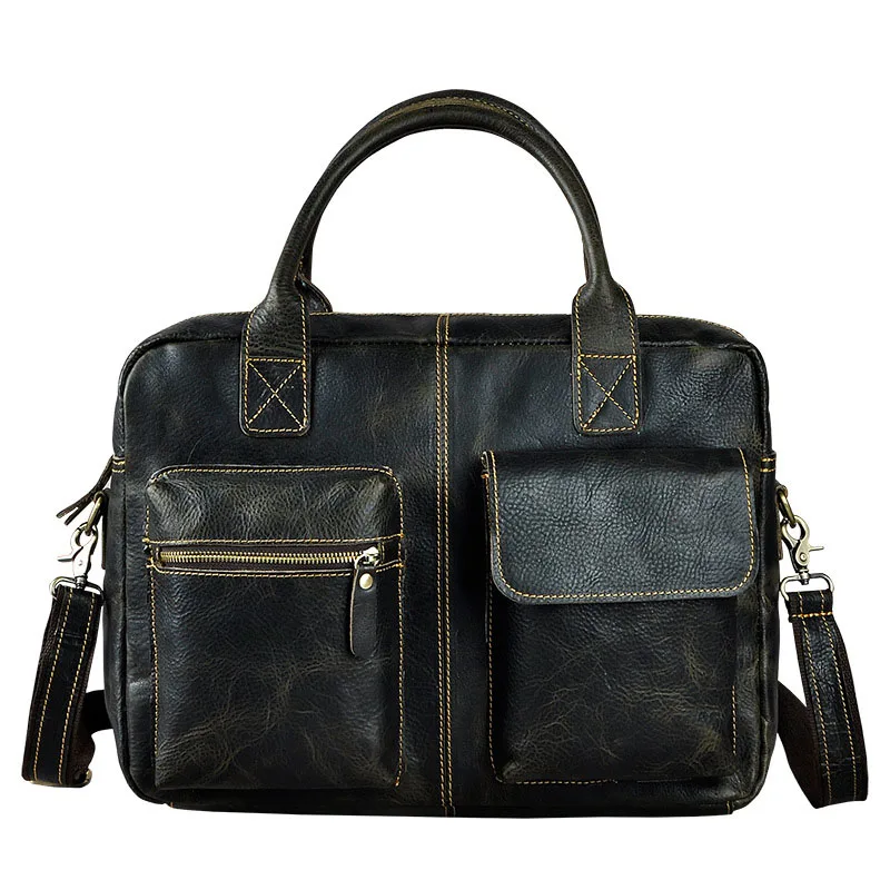 

Brand Genuine Leather 14' Business Briefcase Handle Bag Men's Handbag Cowhide Cross Body Shoulder Bags Male Messenger Bag