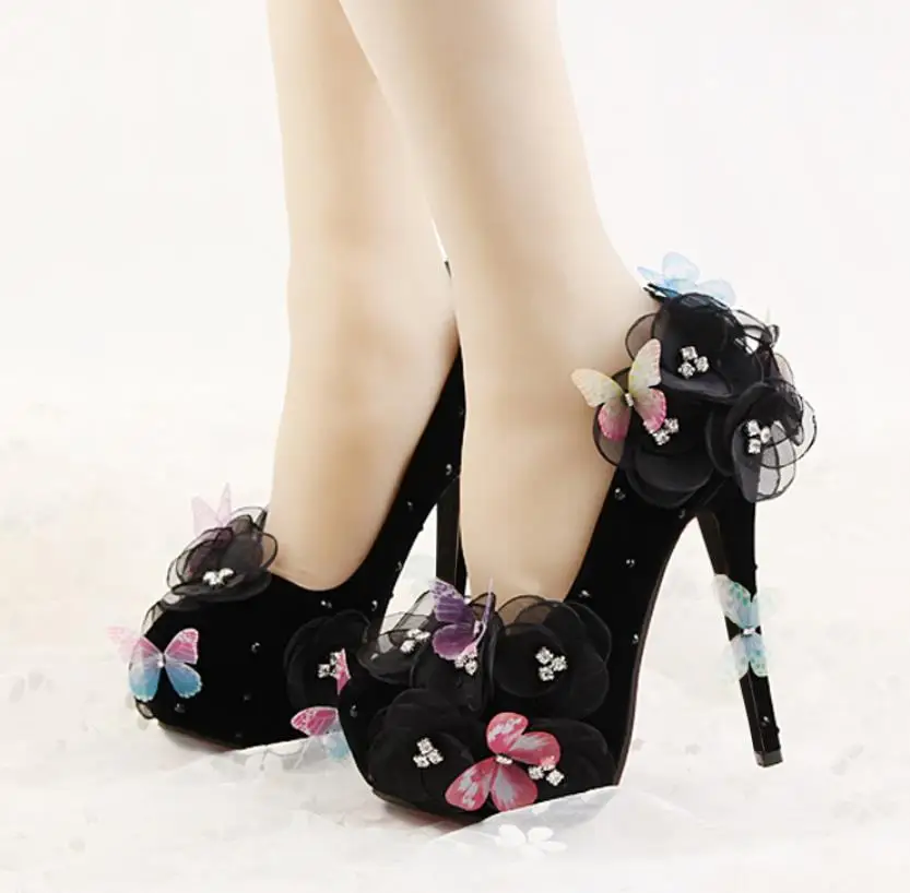 Flores Para Con Mariposa Negro Bien 2019 Elegante delgada Y Mujeres Otoño El La Primavera Ultra Nuevo Bombas COqItfxt