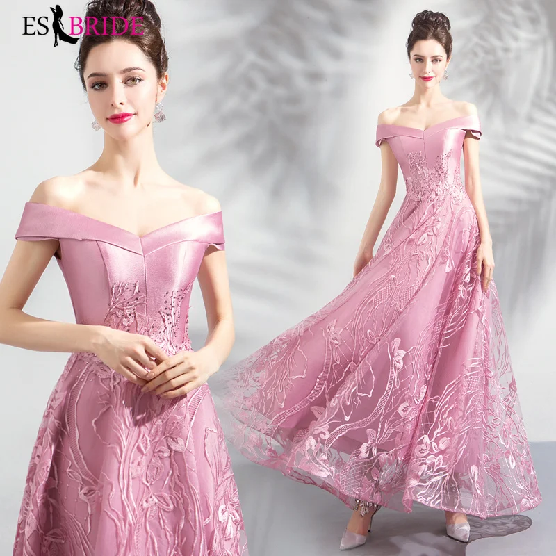

Women Elegant Evening Gown Fashion Boat-neck Long Evening Dresses 2019 Formal Lace V-neck Party Evening Dress Plus Size ES2170