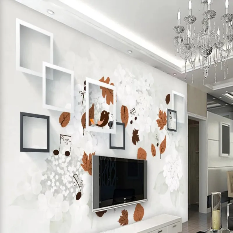 

Factory direct modern minimalist leaves bird garden sofa TV background wall