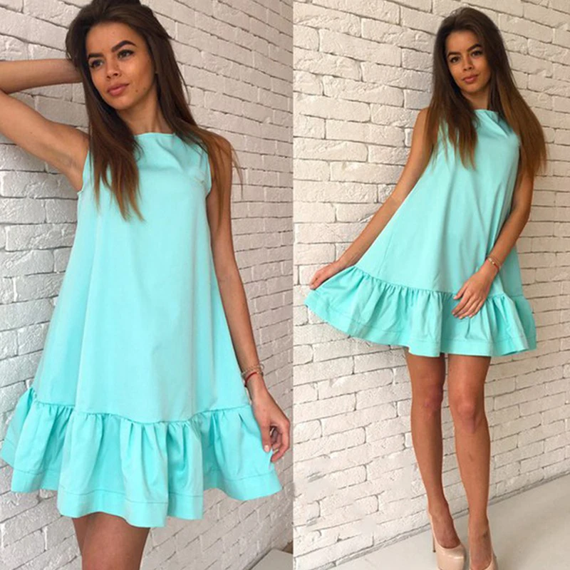 

GAOKE Women Sexy Ruffles Dress Summer Sleeveless A Line Bodycon Female Plus Size Short Dresses New Large Size Party Vestidos