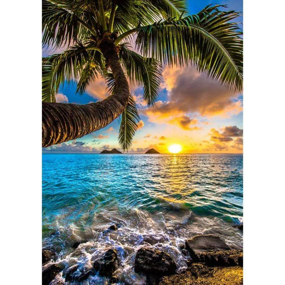 

Full Square/Round Diamond Embroidery Pattern Cross Stitch Sea Coconut Tree Rubik's Cube Diamond Painting Mosaic Needlework Gift